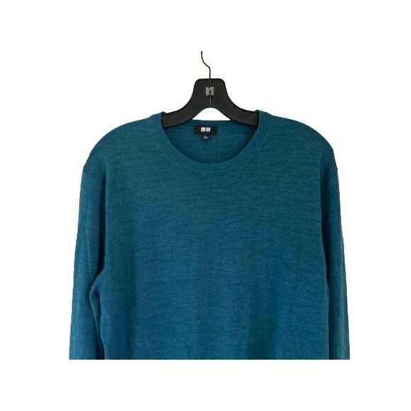 UNIQLO Pure New Wool Crewneck Pullover in Heather Blue Size Large - Picture 3 of 9